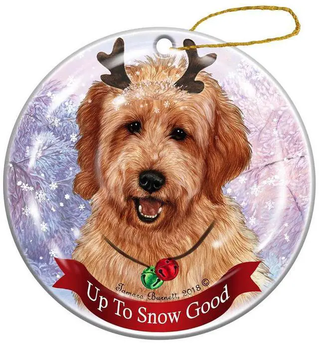 Main image of Holiday Pet Gifts Goldendoodle Red Dog Porcelain Christmas Ornament