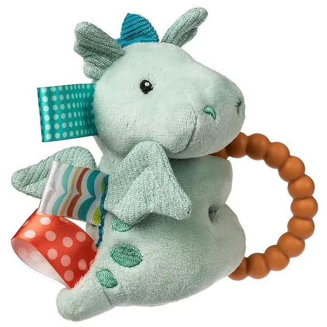 Alt view image 2 of 4 - Taggies Soft Baby Rattle with Teether Ring and Sensory Tags, 6", Drax Dragon