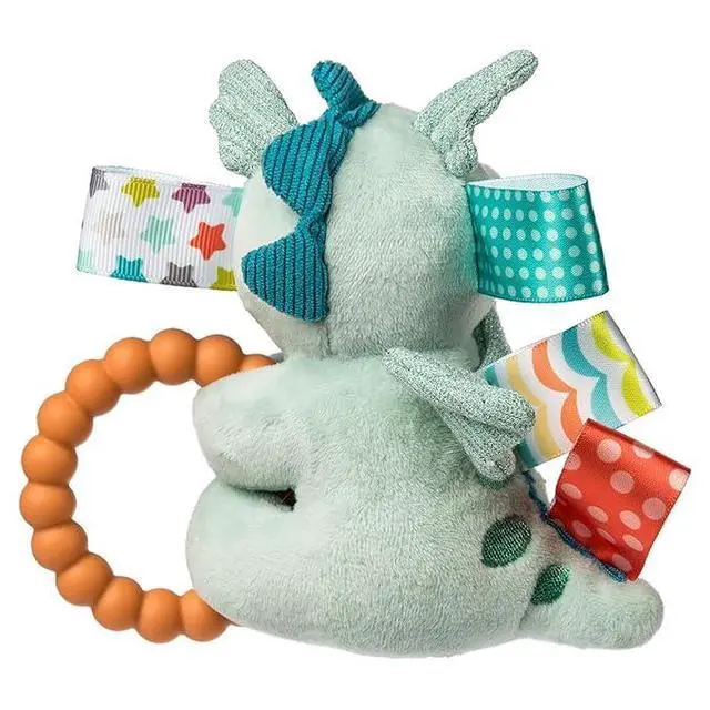 Alt view image 3 of 4 - Taggies Soft Baby Rattle with Teether Ring and Sensory Tags, 6", Drax Dragon