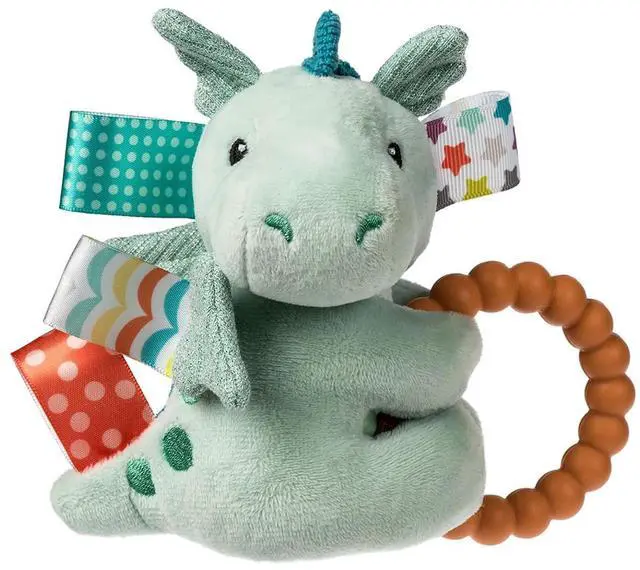 Main image of Taggies Soft Baby Rattle with Teether Ring and Sensory Tags, 6", Drax Dragon