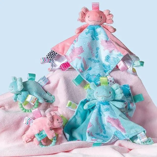 Alt view image 4 of 4 - Mary Meyer Taggies Sensory Soft Rattle with Teether Ring, Fizzy Aqua Axolotl