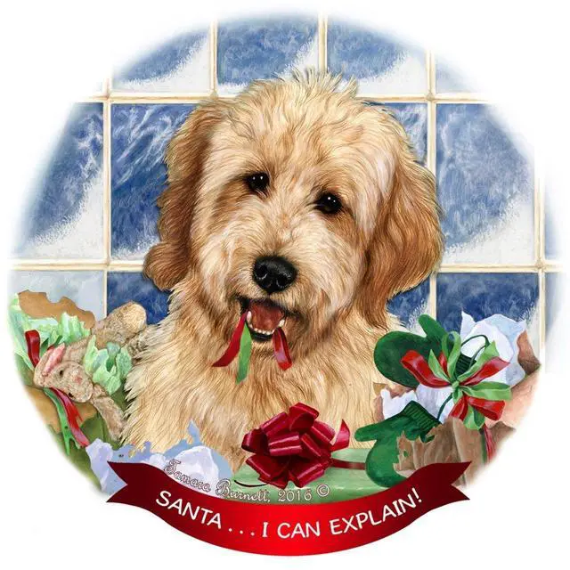 Main image of Goldendoodle Dog Porcelain Hanging Ornament Pet Gift Santa I Can Explain!
