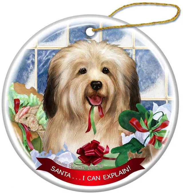 Main image of Cream Havanese Dog Porcelain Hanging Ornament Pet Gift 'Santa.. I Can Explain!'