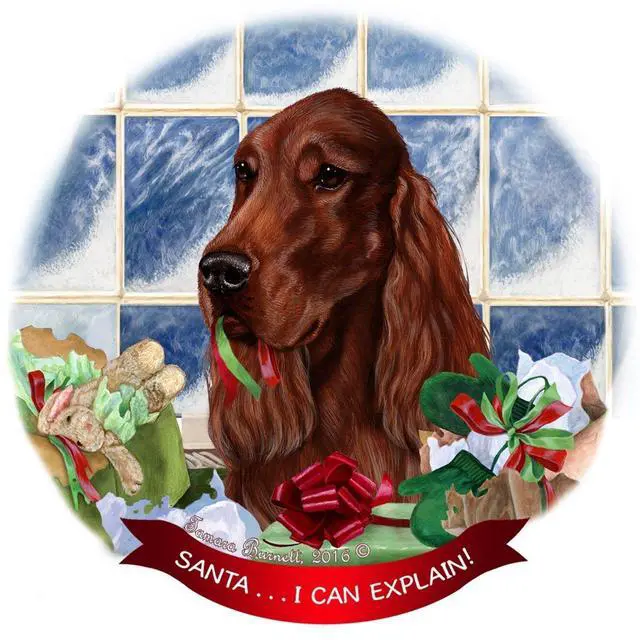 Main image of Irish Setter Dog Porcelain Hanging Ornament Pet Gift 'Santa.. I Can Explain!'