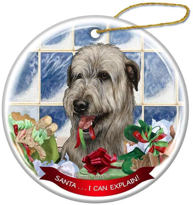 Main image of Grey Irish Wolfhound Dog Porcelain Ornament Pet Gift 'Santa.. I Can Explain!'