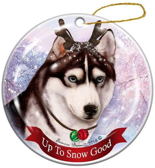 Main image of Holiday Pet Gifts Siberian Husky, Black & White Dog Porcelain Christmas Ornament