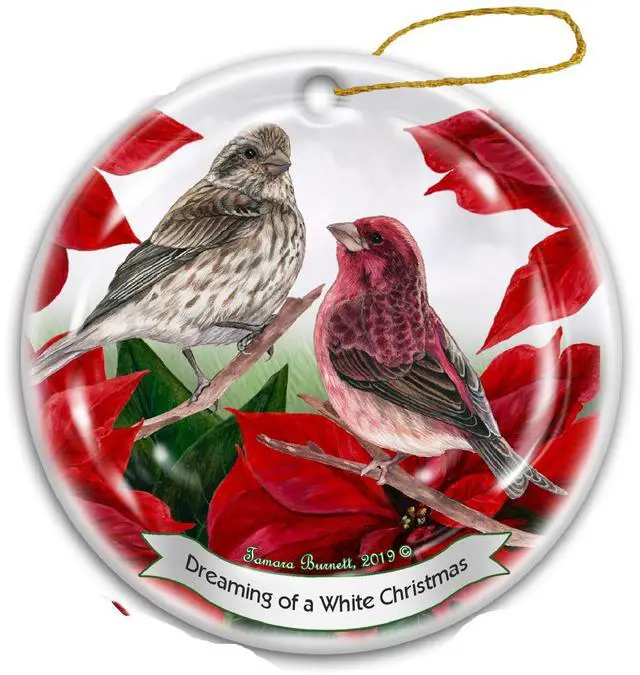 Main image of Holiday Pet Gifts Purple House Finch Bird Porcelain Christmas Ornament