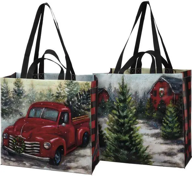 Main image of Primitives by Kathy Market Tote - Tree Farm with Red Truck, One Bag
