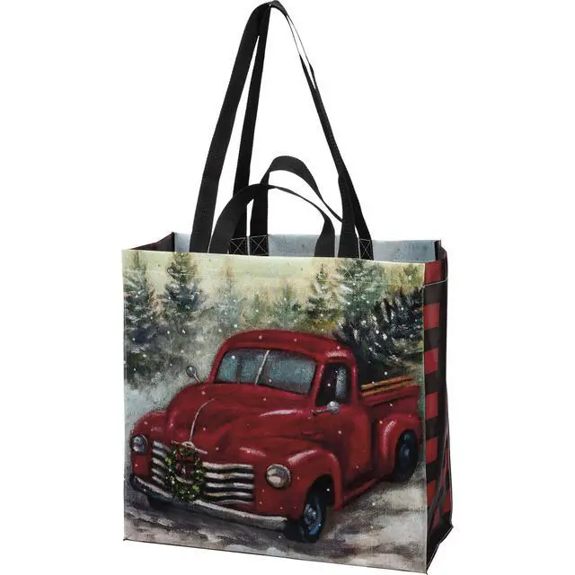 Alt view image 2 of 3 - Primitives by Kathy Market Tote - Tree Farm with Red Truck, One Bag