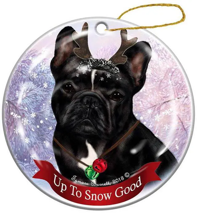 Main image of Holiday Pet Gifts Black and White French Bulldog Dog Porcelain Christmas Ornament
