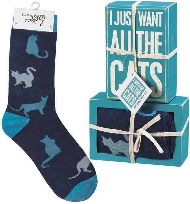 Main image of Primitives by Kathy Box Sign & Sock Set - I Just Want All The Cats