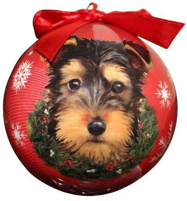 Main image of Yorkie Pup Christmas Ornament Shatter Proof Ball Easy To Personalize