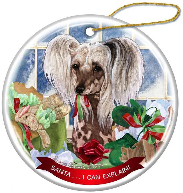 Main image of Chinese Crested Hairless Porcelain Ornament Pet Gift 'Santa I Can Explain!