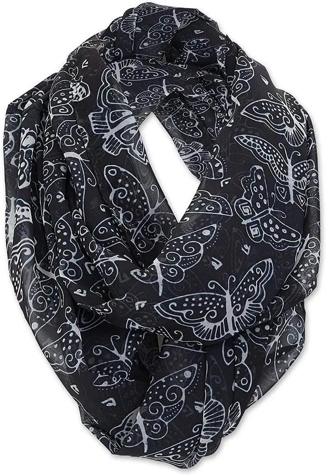 Main image of Laurel Burch Artistic Infinity Scarf Collection (Butterfly Repeat Black White)