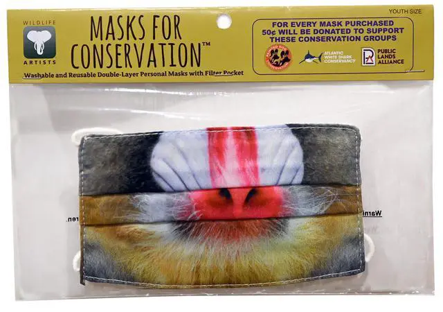 Alt view image 2 of 2 - Wildlife Artists Fun Youth Animal Face Masks, Washable, Reusable - Mandrill