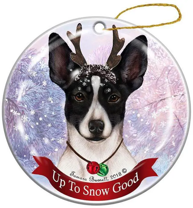 Main image of Holiday Pet Gifts Rat Terrier Black/White Cropped Porcelain Christmas Ornament