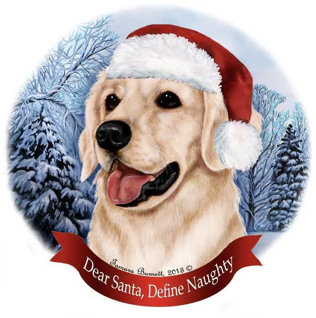 Main image of Holiday Pet Gifts Golden Retriever White Dog Santa Hat Porcelain Ornament