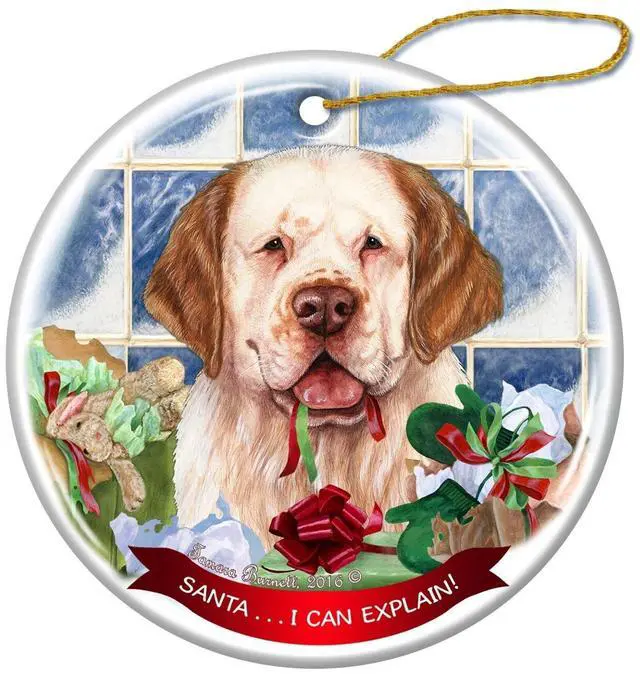Main image of Clumber Spaniel Porcelain Hanging Ornament Pet Gift 'Santa I Can Explain!'