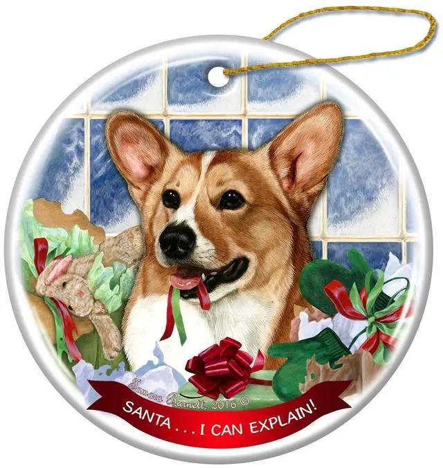 Main image of Tan and White Corgi Dog Porcelain Ornament Pet Gift 'Santa I Can Explain!'