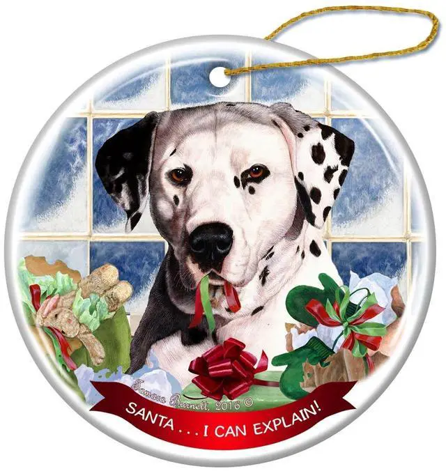 Main image of Dalmatian Dog Porcelain Hanging Ornament Pet Gift 'Santa.. I Can Explain!'