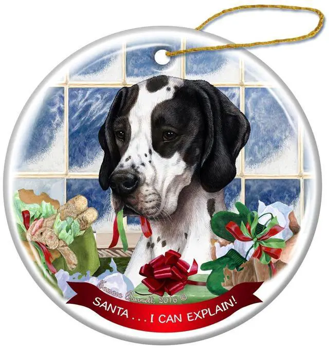 Main image of Black and White English Pointer Dog Porcelain Ornament Santa I Can Explain!