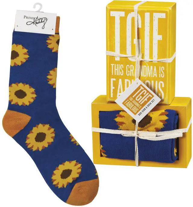 Main image of Primitives by Kathy Box Sign & Pair of Socks Set - TGIF This Grandma is Fabulous