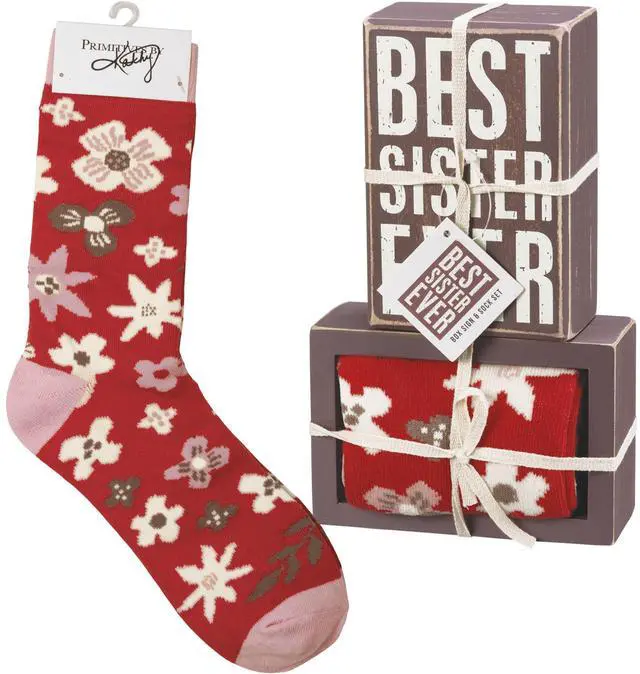 Main image of Primitives by Kathy Box Sign & Pair of Socks Set - Best Sister Ever
