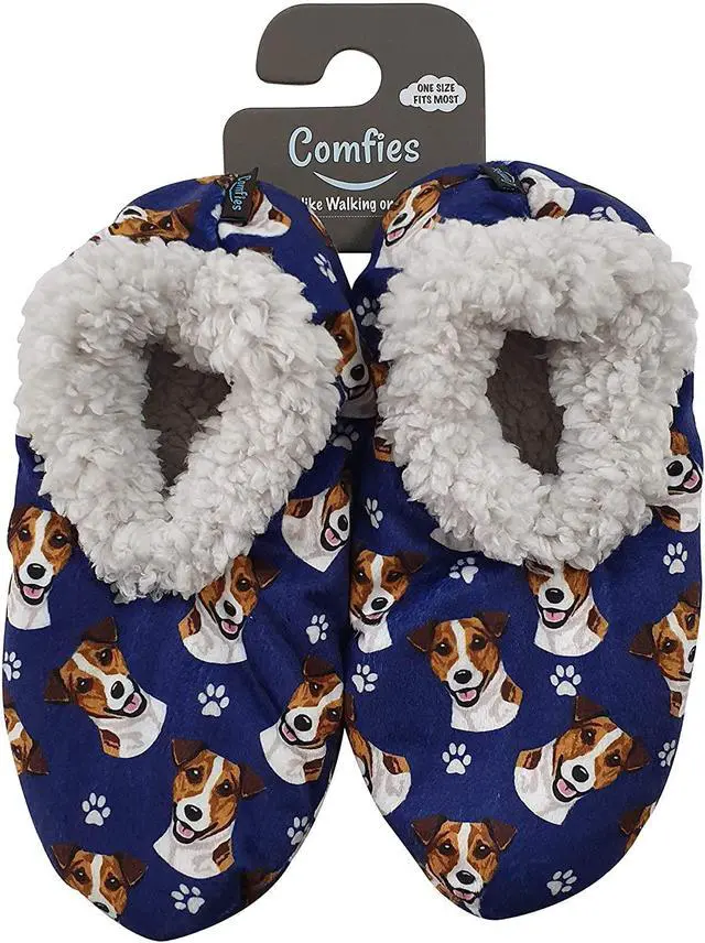 Main image of Comfies Womens Jack Russell Dog Slippers - Sherpa Lined Animal Print Booties