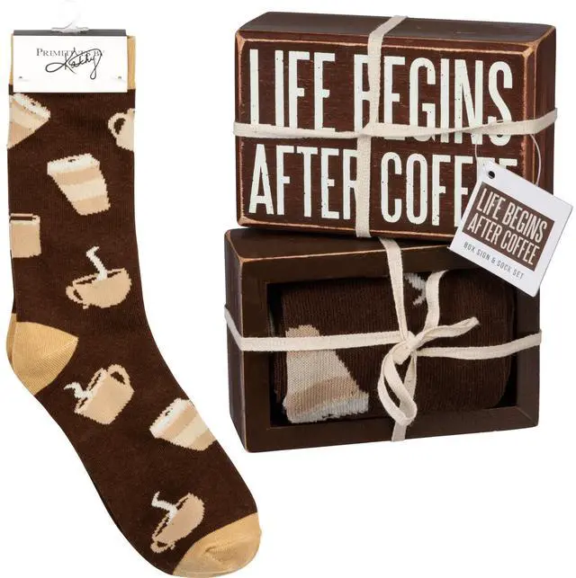 Main image of Primitives by Kathy Box Sign & Sock Set - Life Begins After Coffee Giftable Set