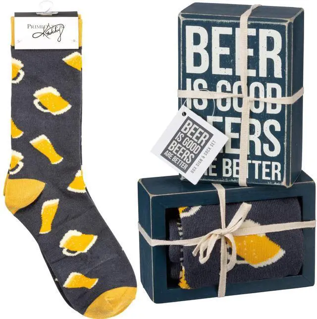 Main image of Primitives by Kathy Box Sign/ Sock Set - Beer is Good Beers are Better