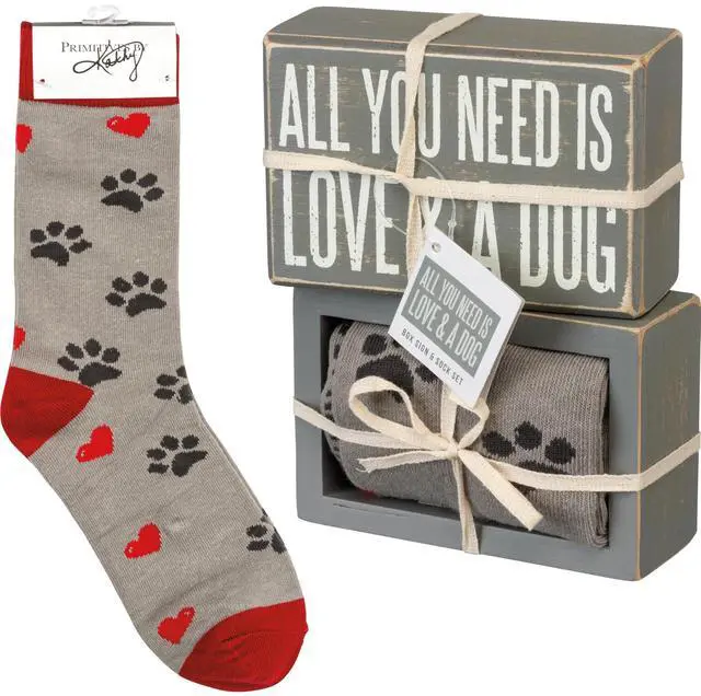 Main image of Primitives by Kathy Box Sign/Sock Set - All You Need is Love and a Dog