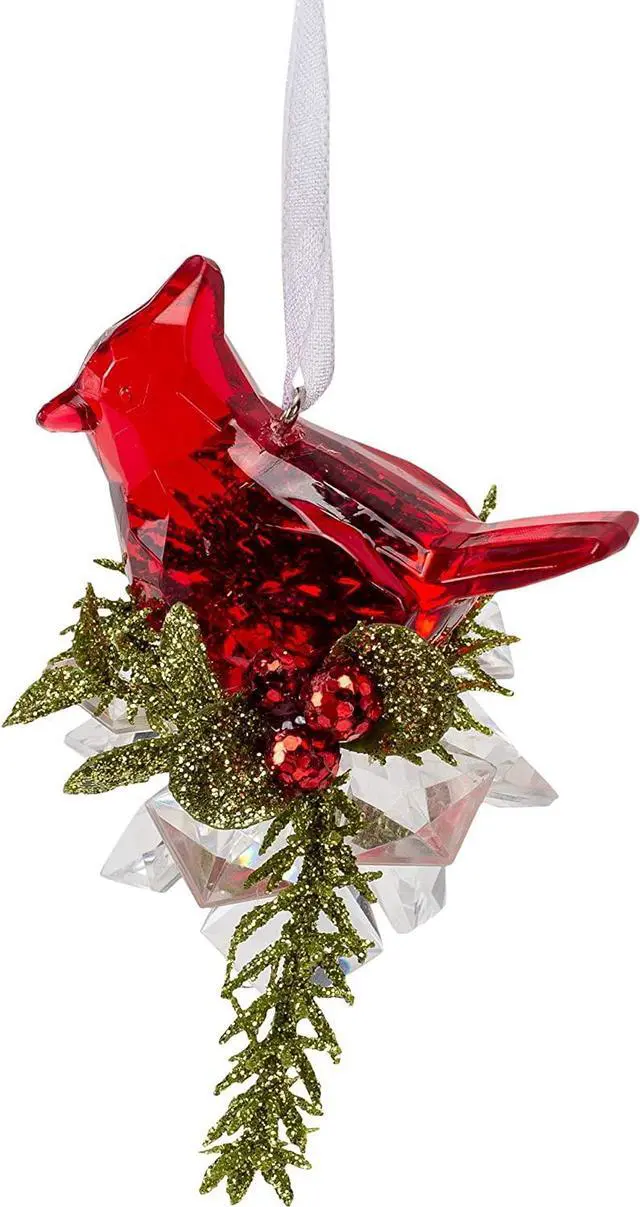 Main image of Ganz Cherry Red Cardinal On Holly 3 inch Acrylic Decorative Hanging Ornament
