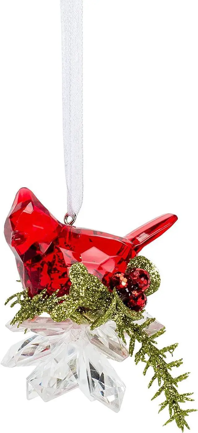Alt view image 2 of 4 - Ganz Cherry Red Cardinal On Holly 3 inch Acrylic Decorative Hanging Ornament