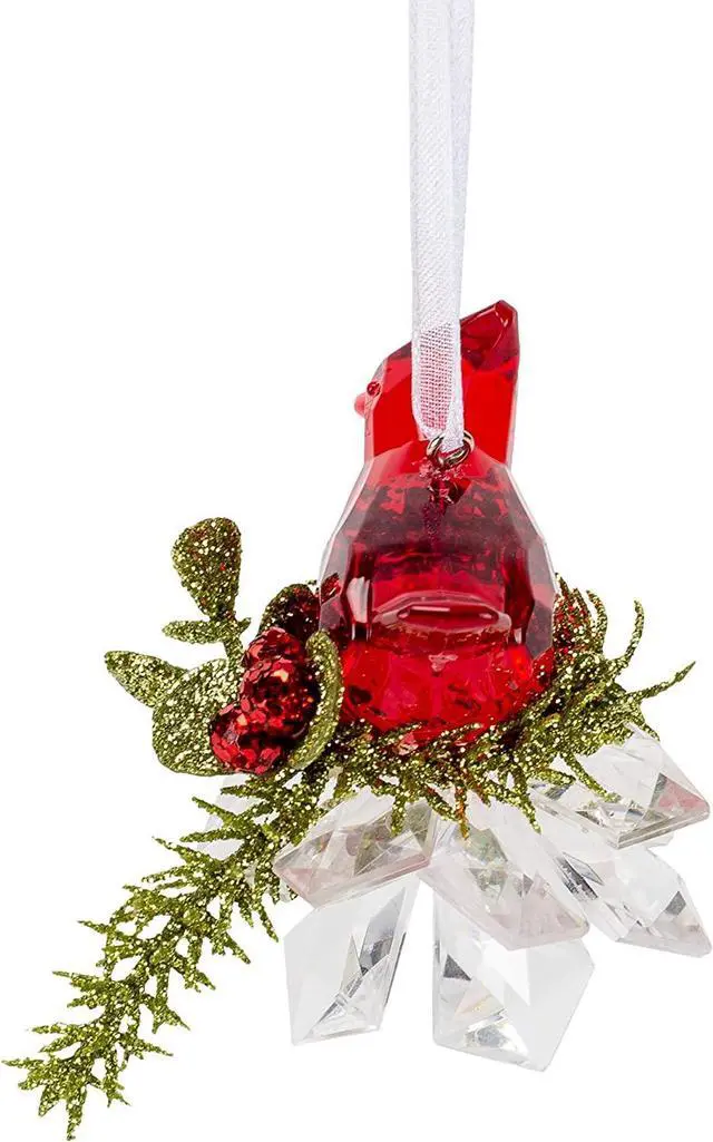 Alt view image 4 of 4 - Ganz Cherry Red Cardinal On Holly 3 inch Acrylic Decorative Hanging Ornament