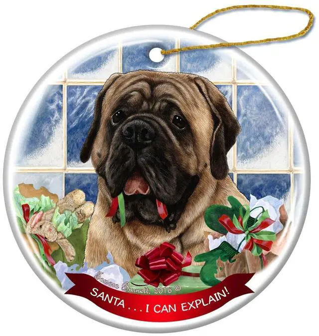 Main image of Fawn Mastiff Dog Porcelain Hanging Ornament Pet Gift 'Santa.. I Can Explain!'
