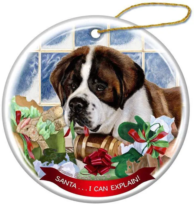 Main image of Saint Bernard Dog Porcelain Hanging Ornament Pet Gift 'Santa.. I Can Explain!'