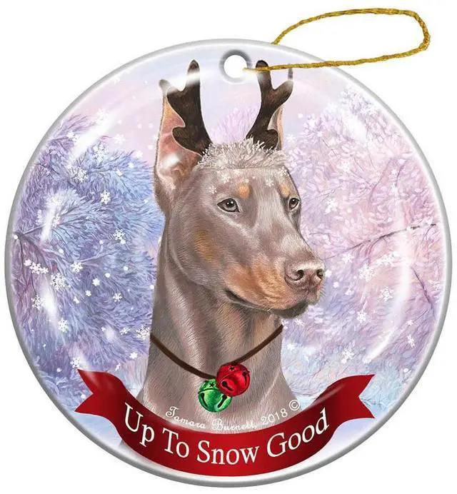 Main image of Holiday Pet Gifts Doberman Fawn Cropped Dog Porcelain Christmas Ornament