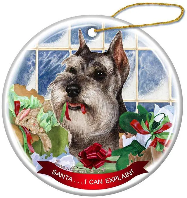 Main image of Grey Cropped Schnauzer Dog Porcelain Ornament Pet Gift 'Santa.. I Can Explain!