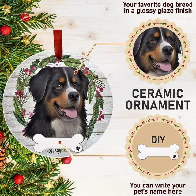 Alt view image 2 of 4 - Bernese Mountain Ornament - E&S Pets, DIY Personalizable, Ceramic Round Ornament