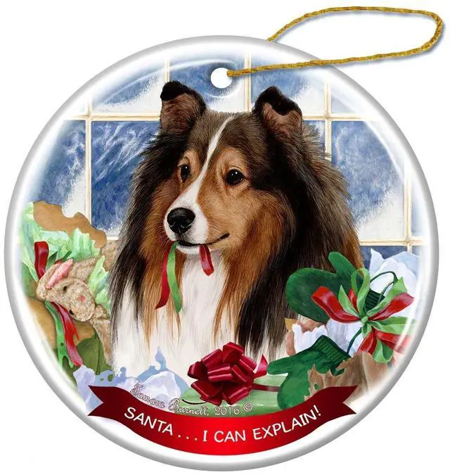 Main image of Sable Sheltie Dog Porcelain Hanging Ornament Pet Gift 'Santa.. I Can Explain!'