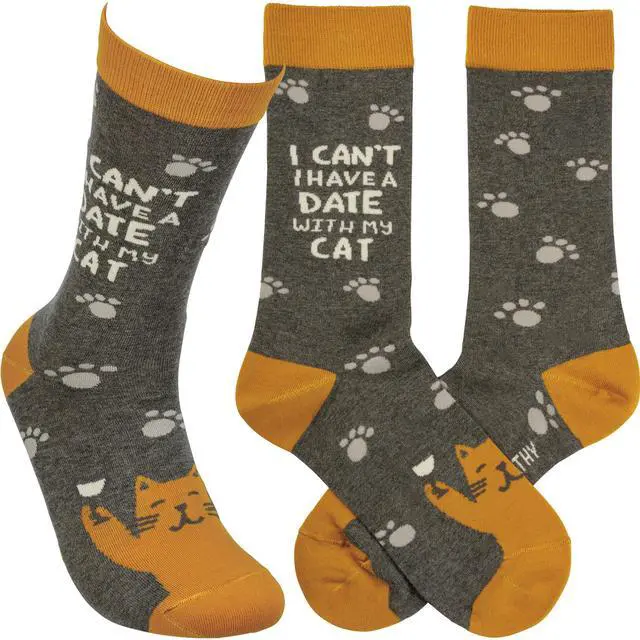 Main image of Primitives by Kathy Socks - Socks - I Can't I Have a Date With My Cat