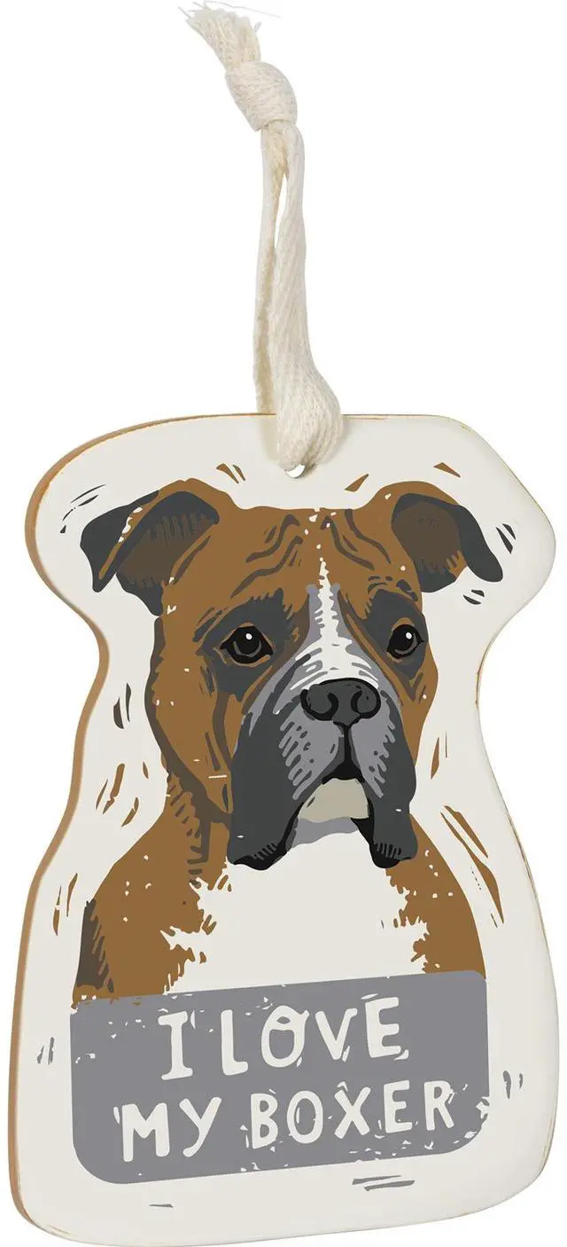Main image of Primitives by Kathy Wooden Hanging Ornament, 2-Sided - I Love My Boxer