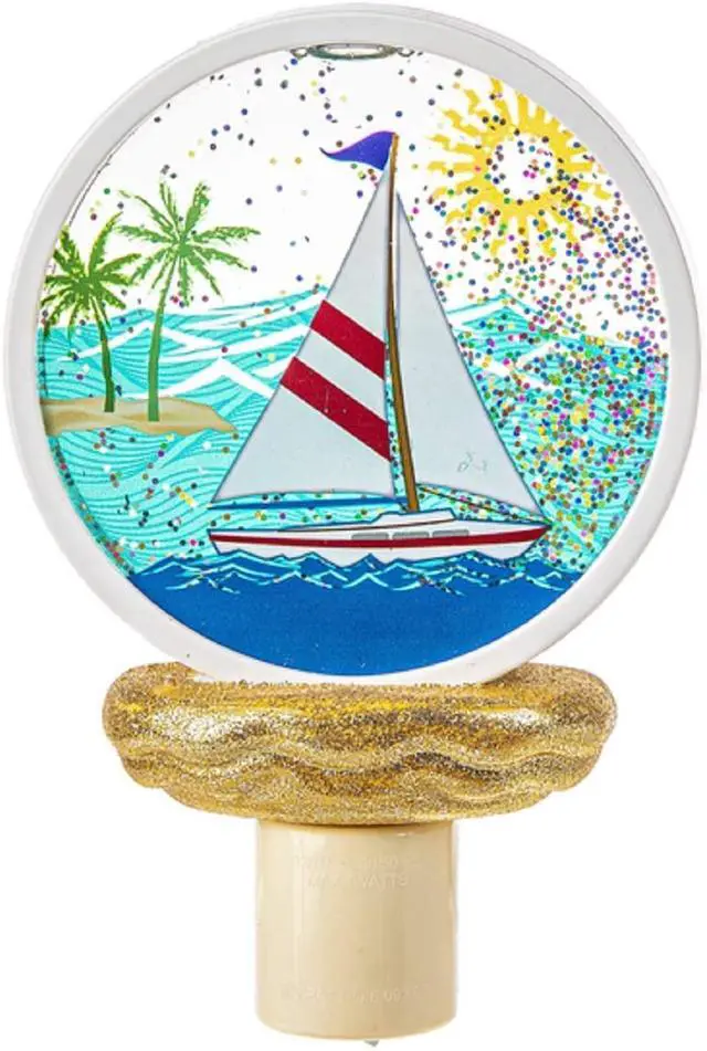 Alt view image 2 of 3 - Ganz ME178415 Sailboat LED Shimmer Disk Night Light, 6.25-inch Height