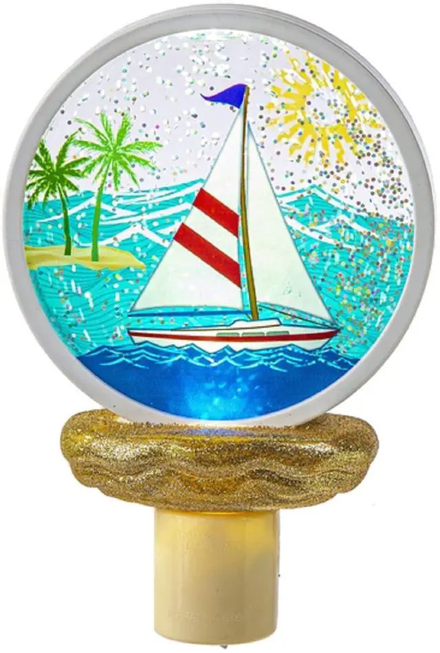 Main image of Ganz ME178415 Sailboat LED Shimmer Disk Night Light, 6.25-inch Height