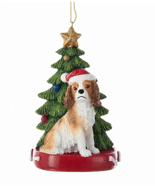 Main image of Kurt Adler King Charles Spaniel With Santa Hat Christmas Tree Ornament, 4.25 "