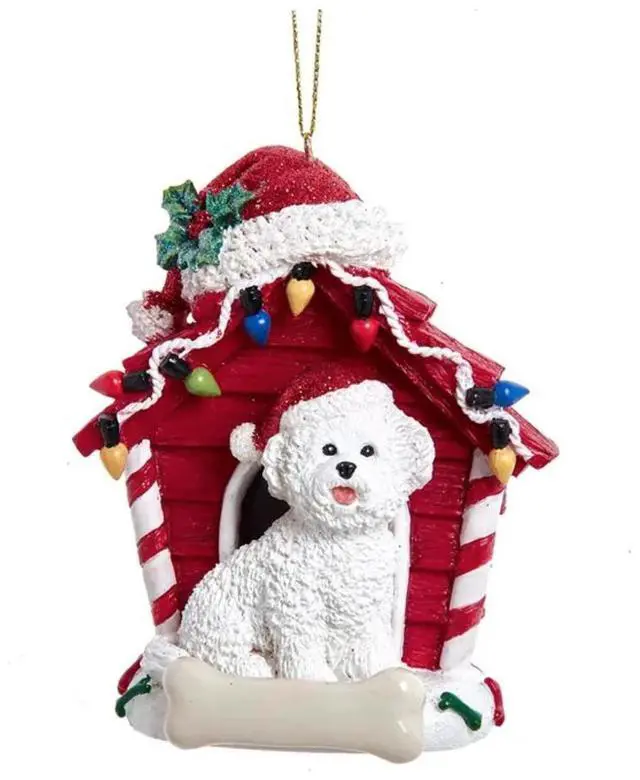 Main image of Kurt Adler Bichon Frise With Dog House Ornament, 4"