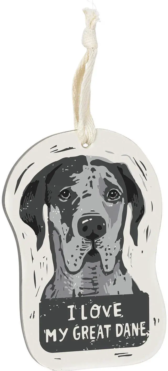 Main image of Primitives by Kathy Wooden Hanging Ornament, 2-Sided - I Love My Great Dane