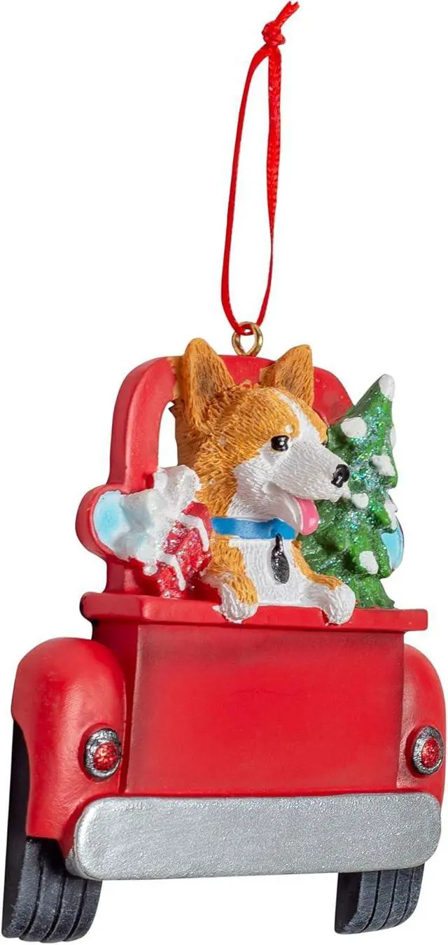 Alt view image 2 of 2 - Kurt Adler Welsh Corgi Dog in Back of Truck Hanging Ornament 5 in. High,
