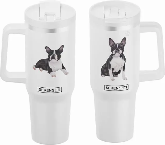 Main image of Serengeti 40 Oz Boston Terrier Dog Stainless Steel Tumbler w Handle, Straw & Lid