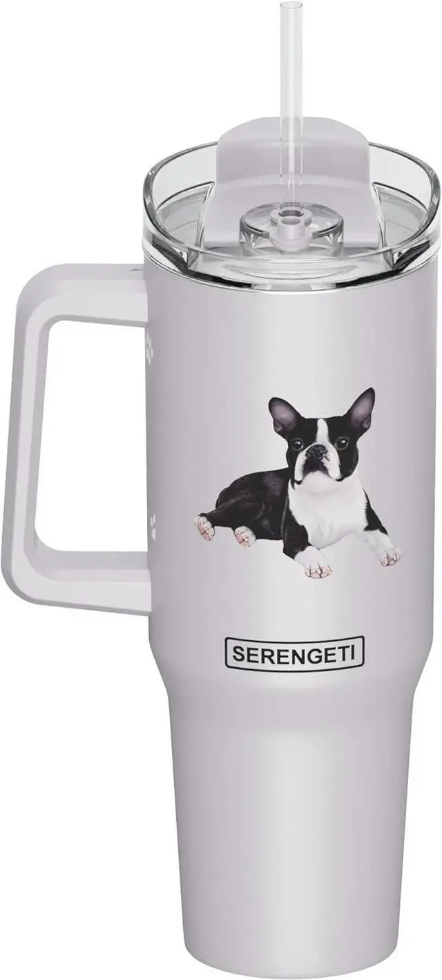 Alt view image 2 of 2 - Serengeti 40 Oz Boston Terrier Dog Stainless Steel Tumbler w Handle, Straw & Lid